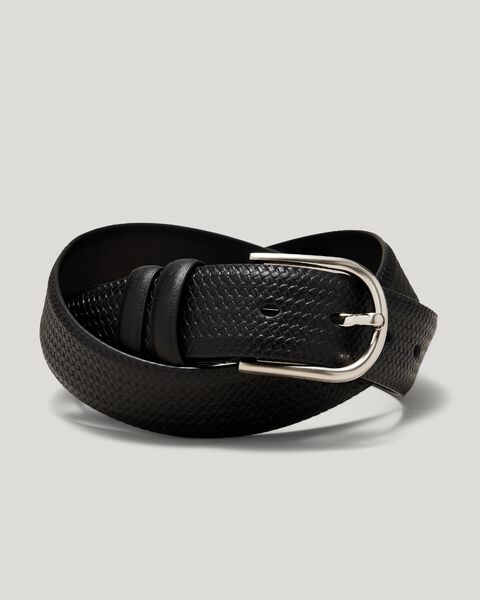 Textured leather belt, Black, hi-res